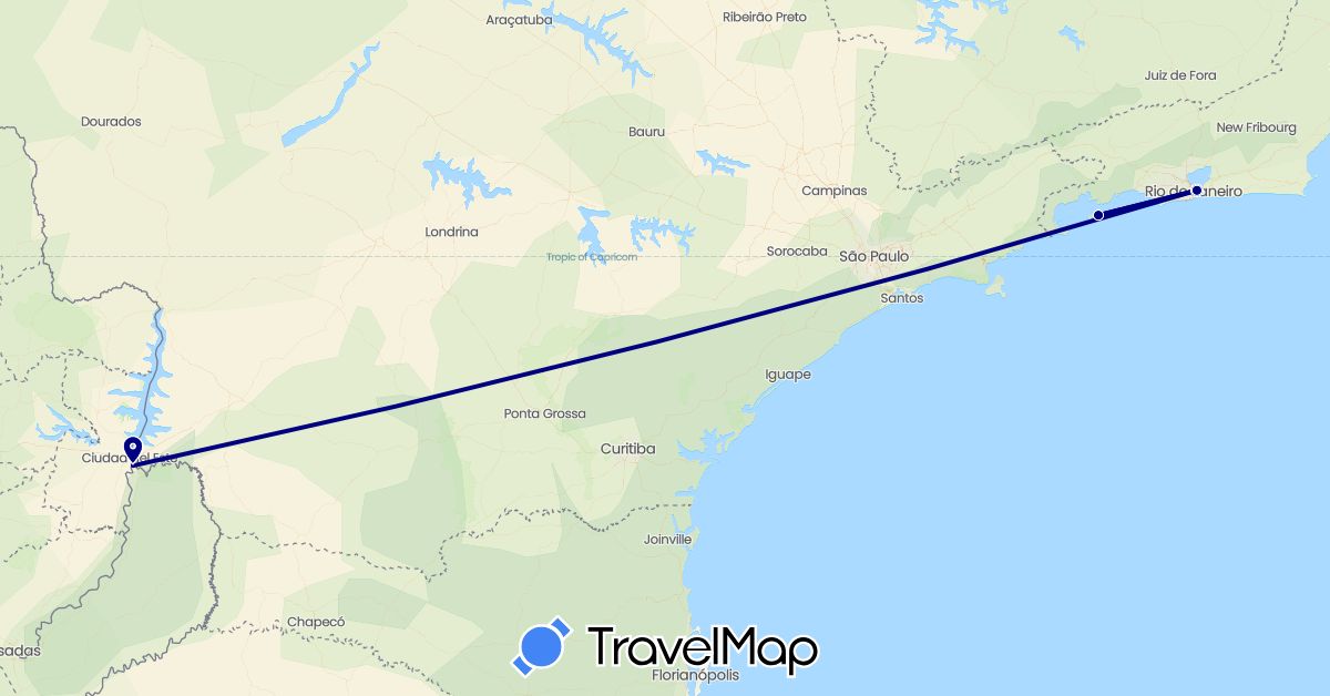 TravelMap itinerary: driving in Argentina, Brazil (South America)